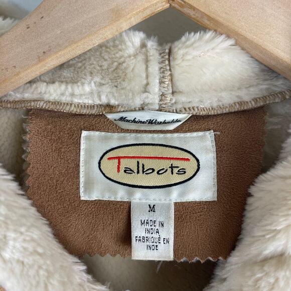 Talbots Camel Faux Suede Shearling Hooded Coat Penny Lane Jacket Women's Medium - Picture 5 of 12